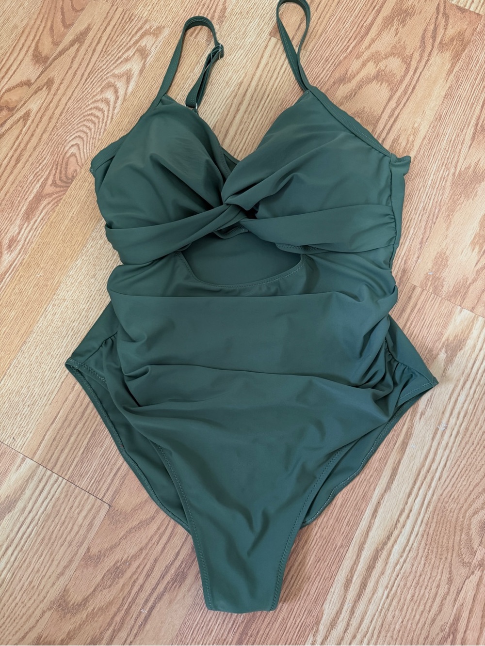 Twist-Front Olive One-Piece Swimsuit with Cutout